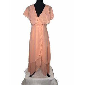 See The Shades Womens‎ Small Pink Ruffle Tiered V-Neck Short Sleeve Midi Dress